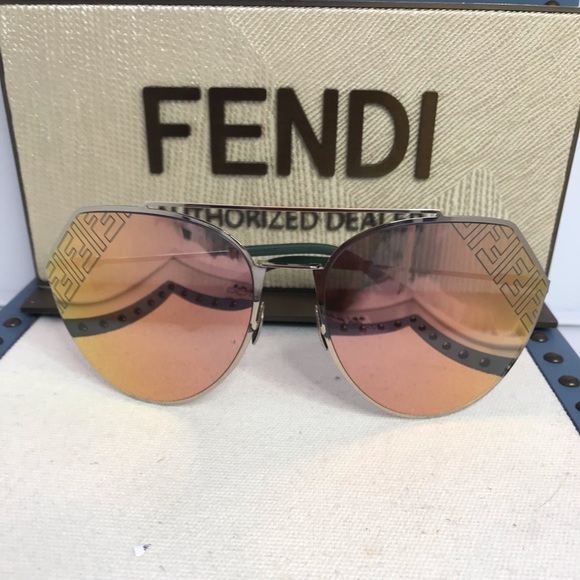 Fendi FF-M0074/S 3YG/0J Sunglasses Women's Light Gold/Blue-Gold Mirror Lens 67mm - Picture 6 of 14